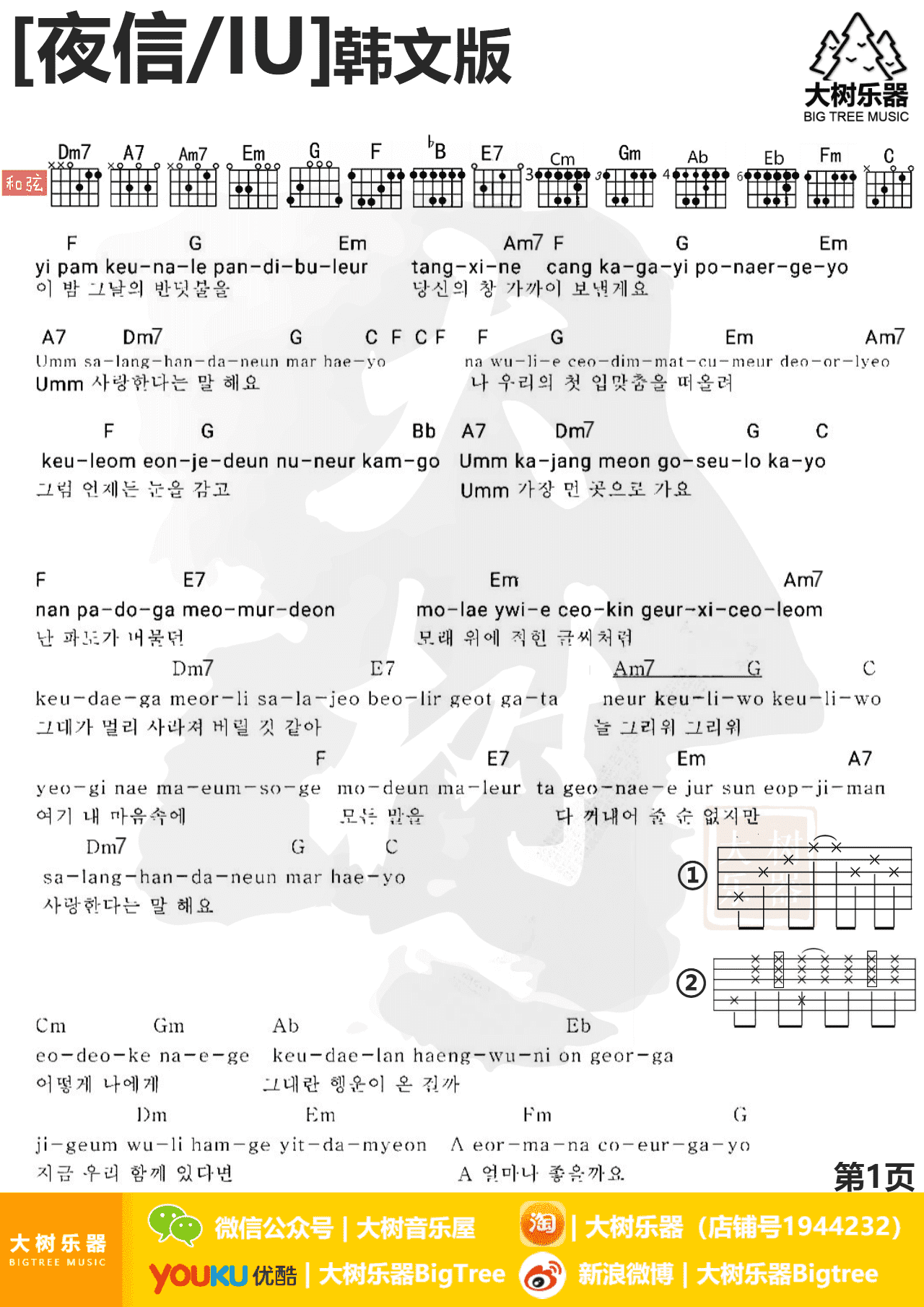 你的名字指弹吉他谱 演示教学大树音乐屋_多谱网