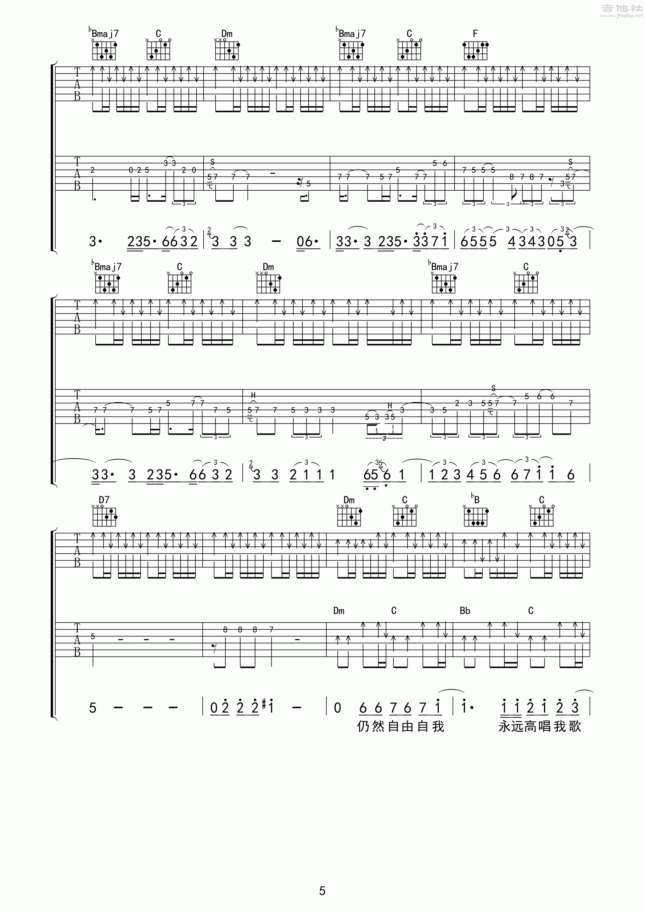 海阔天空马来西亚不插电演唱会F调GTP六线总谱吉他谱,原版歌曲,简单F调弹唱教学,六线谱指弹简谱10张图_ 吉他坊