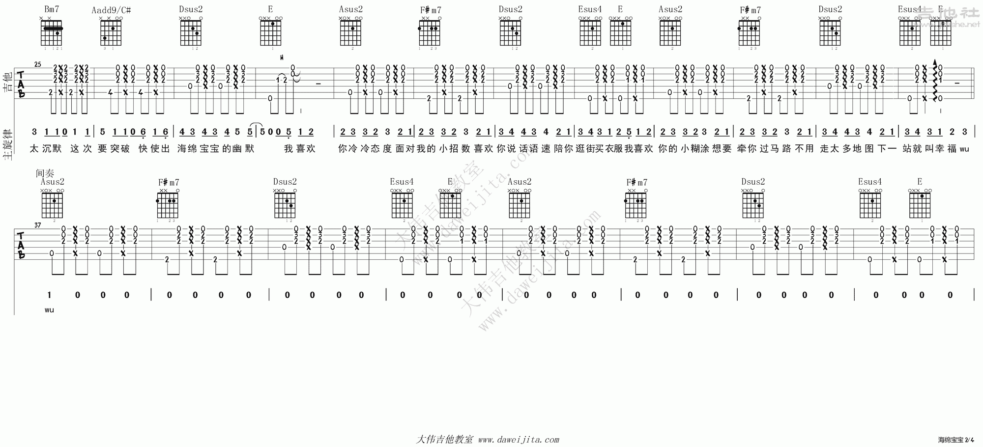 海绵宝宝吉他谱_海绵宝宝原声_G调指弹 - 吉他世界