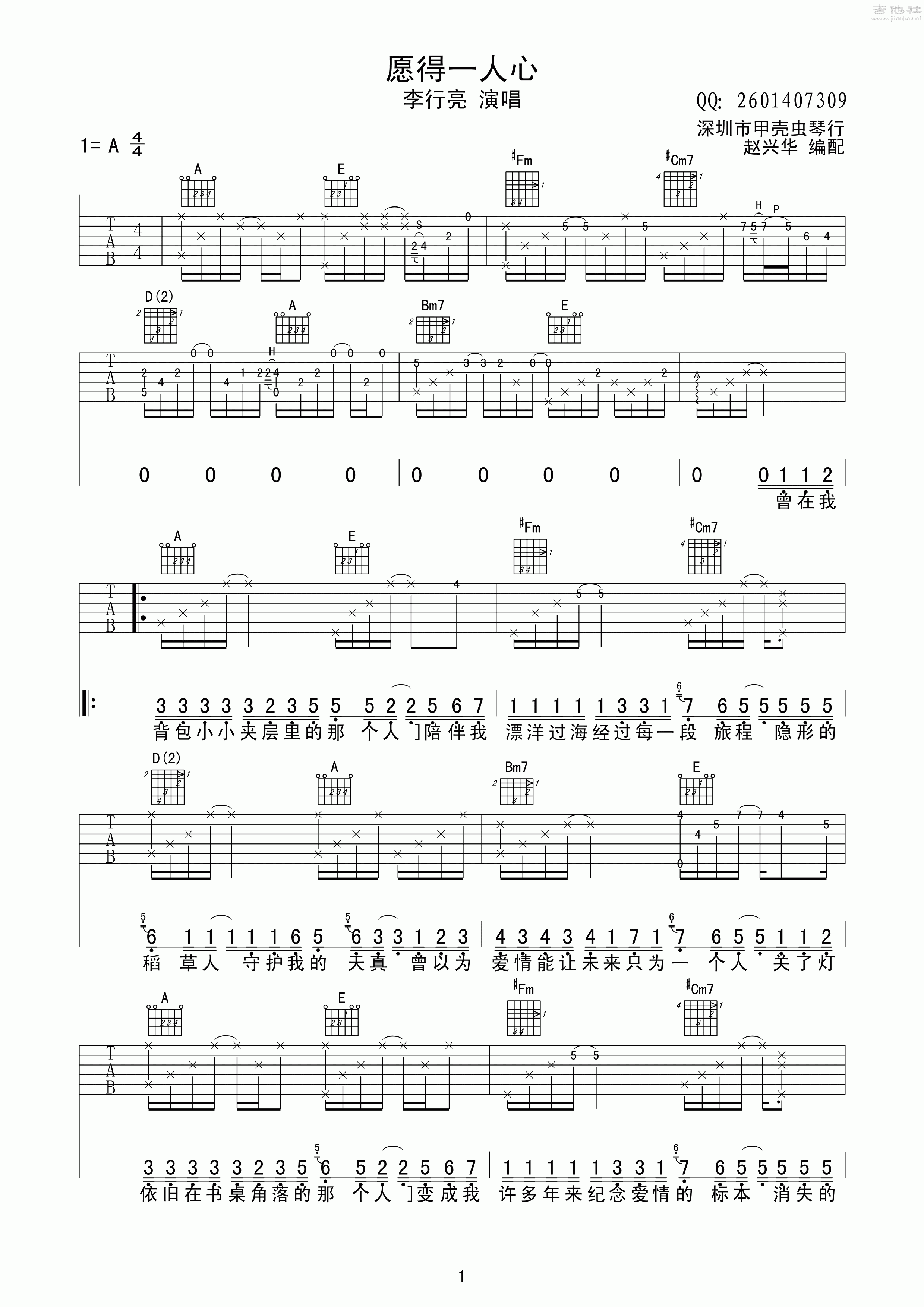 李行亮 - 愿得一人心（老姚吉他） [弹唱 简化版 教学] 吉他谱