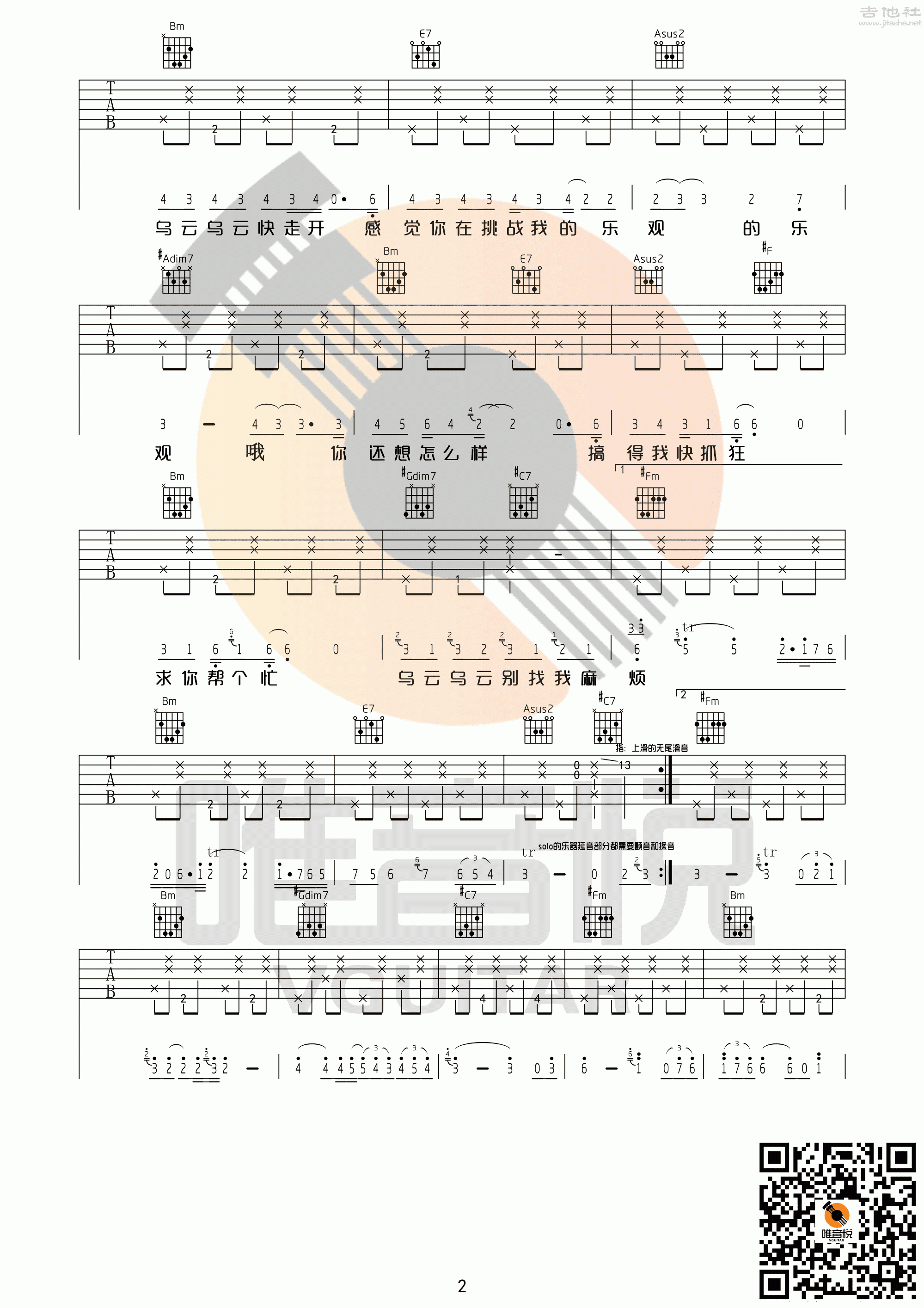 别找我麻烦六线谱入门级C调吉他谱_简单版 蔡健雅吉他和弦谱_初学者简易弹唱版简谱_男生版undefined调 - 吉他简谱