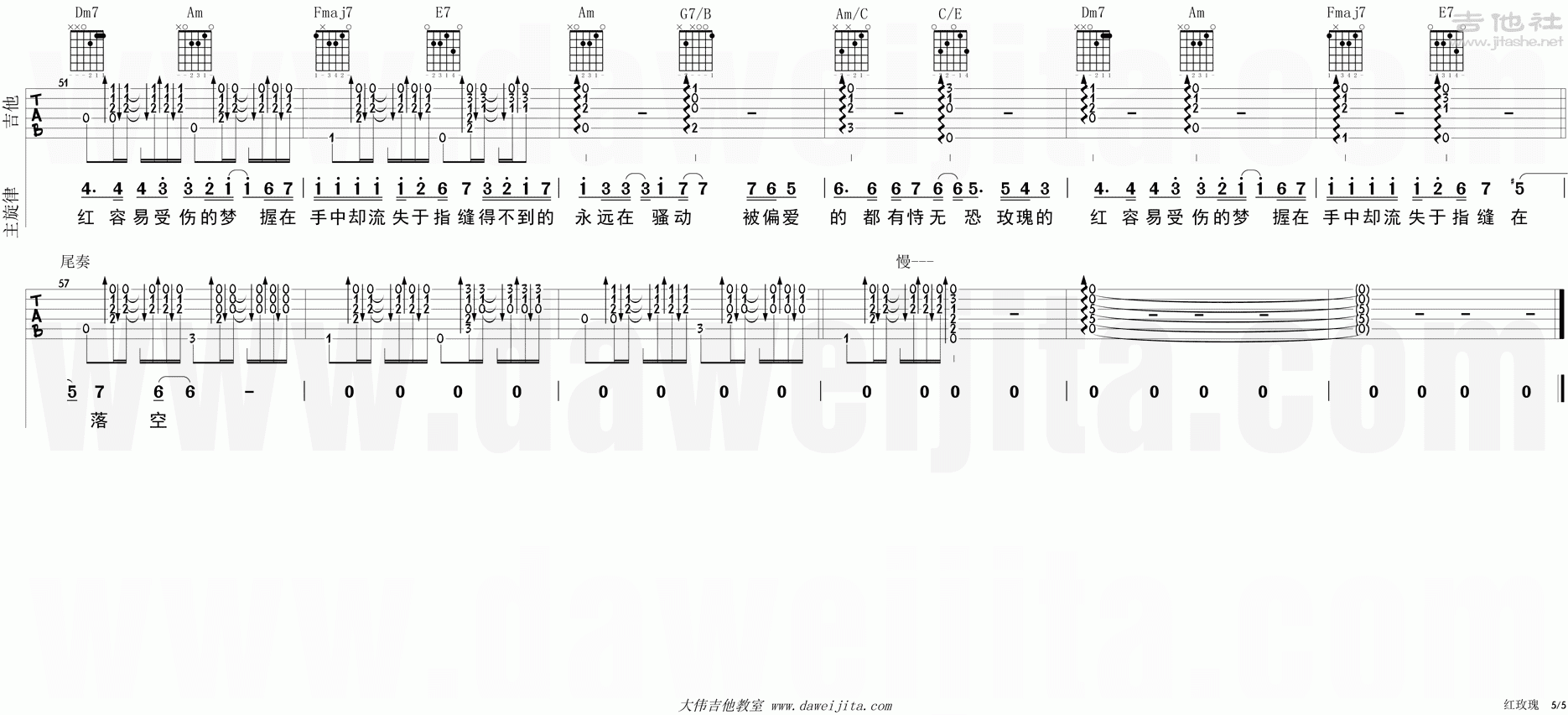 陈奕迅 - 红玫瑰（初级版 酷音小伟吉他教学） [红玫瑰 简单版 吉他谱 酷音小伟 吉他弹唱 教学] 吉他谱