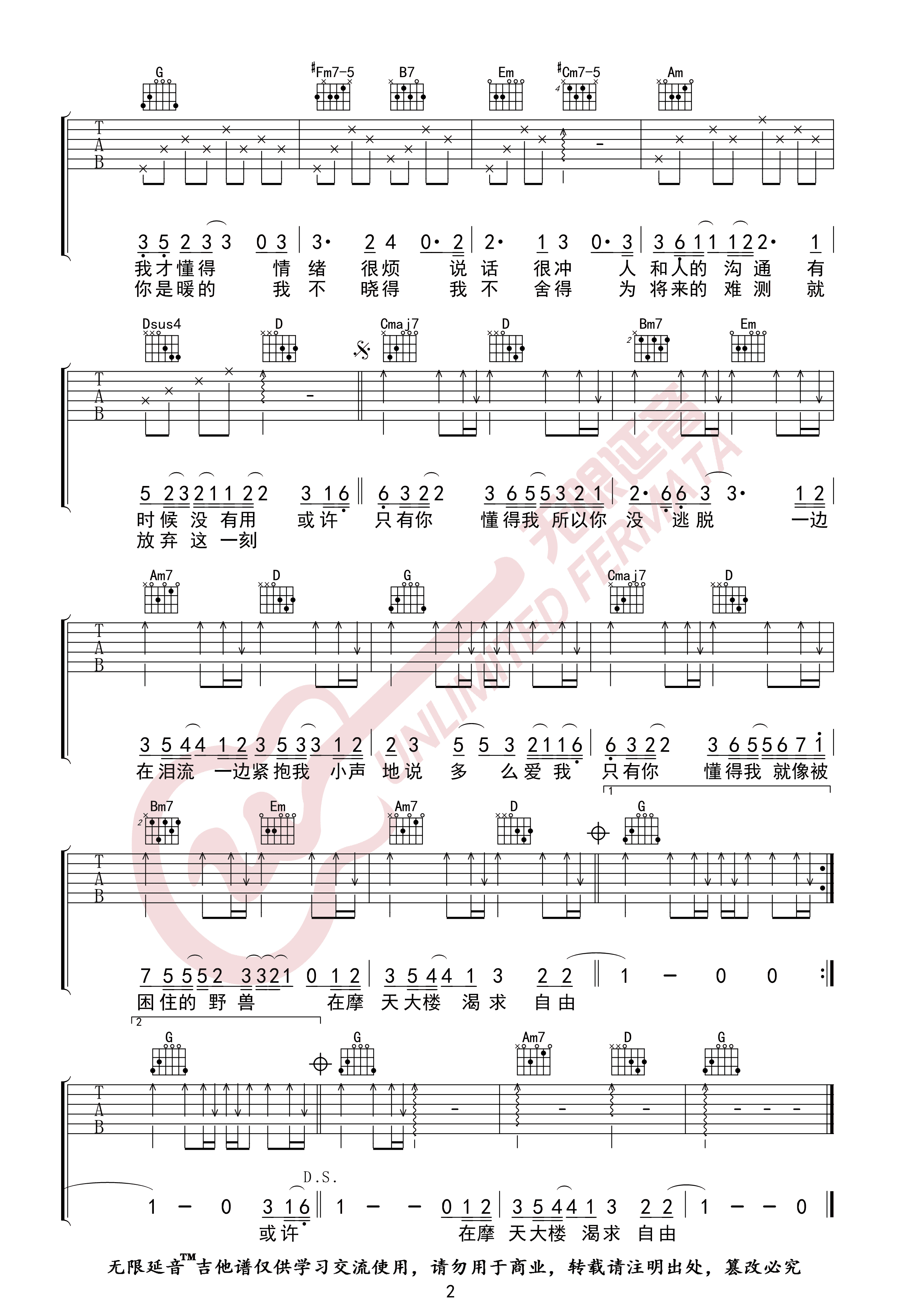 林宥嘉 - 想自由(大树乐器-大树音乐) [弹唱] 吉他谱