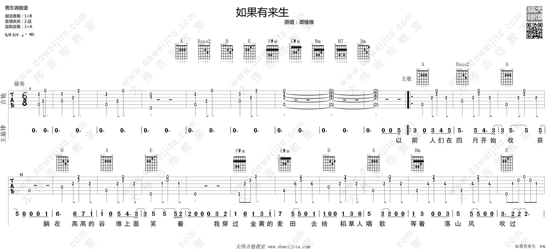 周杰伦 - 晴天(单吉他版) [弹唱 大伟吉他] 吉他谱