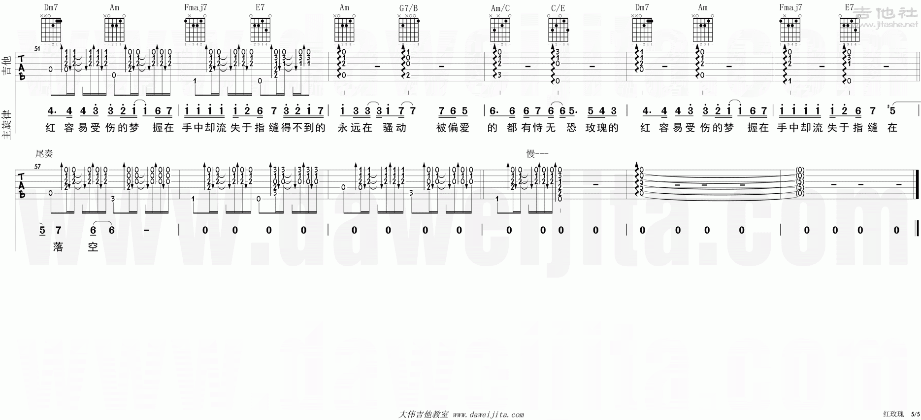 张芸京 - 偏爱(扫弦版) [弹唱 大伟吉他 教学] 吉他谱