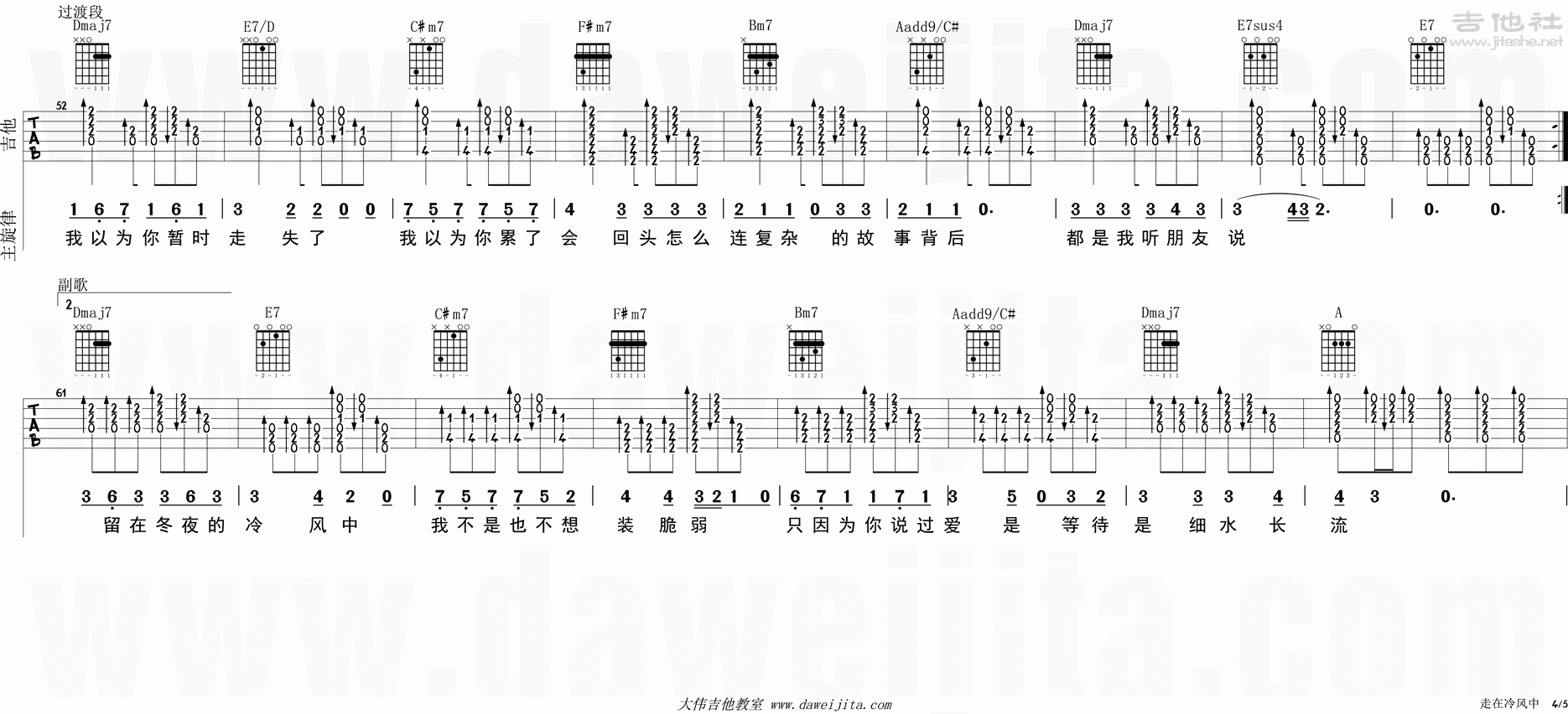 走在冷风中 （刘厚涛编配版）_四川自贡传吉吉他个人制谱园地_中国曲谱网