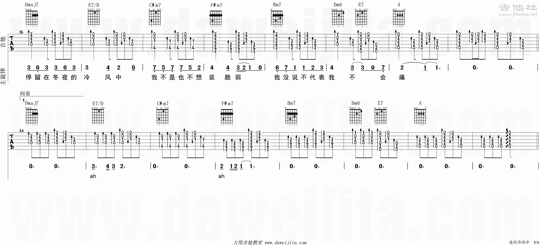 走在冷风中吉他谱_刘思涵_C调弹唱79%专辑版 - 吉他世界