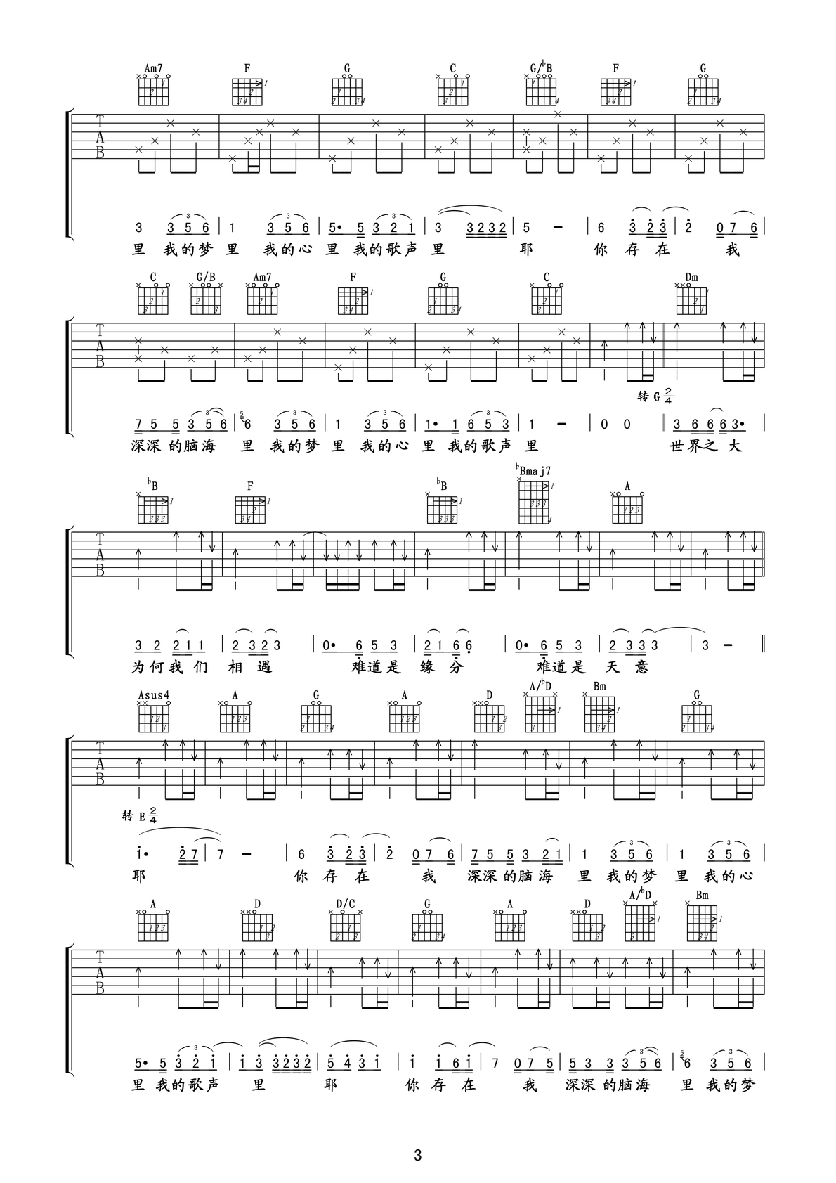 我的歌声里（超简单五和弦） - 曲婉婷 - 吉他谱 - 嗨吉他